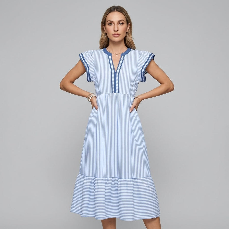 Camila Flutter Sleeve Midi Dress in Azure