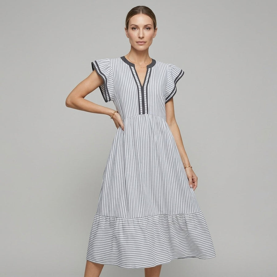 Camila Flutter Sleeve Midi Dress in Dove