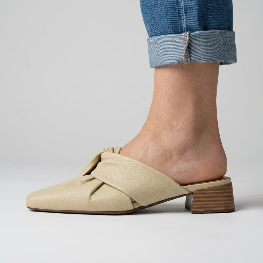 Camilla Leather Twist Mule in Beige
