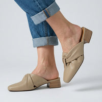 Camilla Leather Twist Mule in Beige