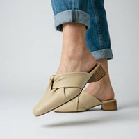 Camilla Leather Twist Mule in Beige