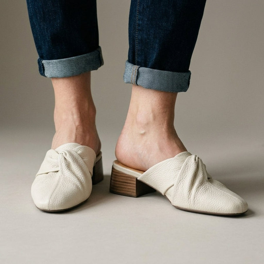 Camilla Leather Twist Mule in Pearl