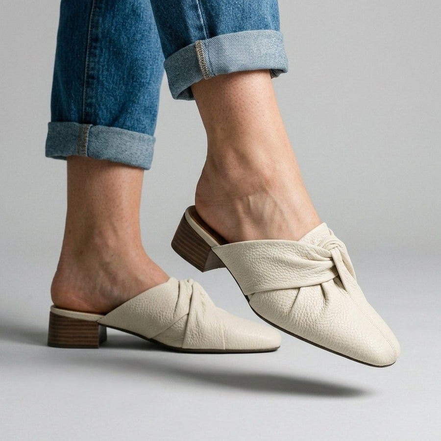 Camilla Leather Twist Mule in Pearl