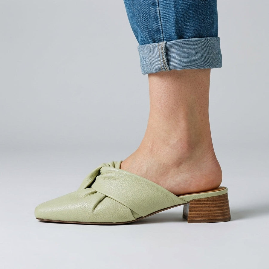 Camilla Leather Twist Mule in Sage