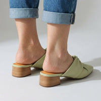 Camilla Leather Twist Mule in Sage