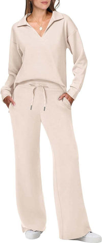 Camille Casual Set with V-Neck in Beige