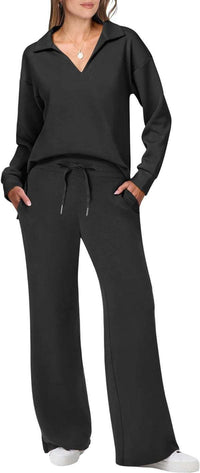 Camille Casual Set with V-Neck in Black