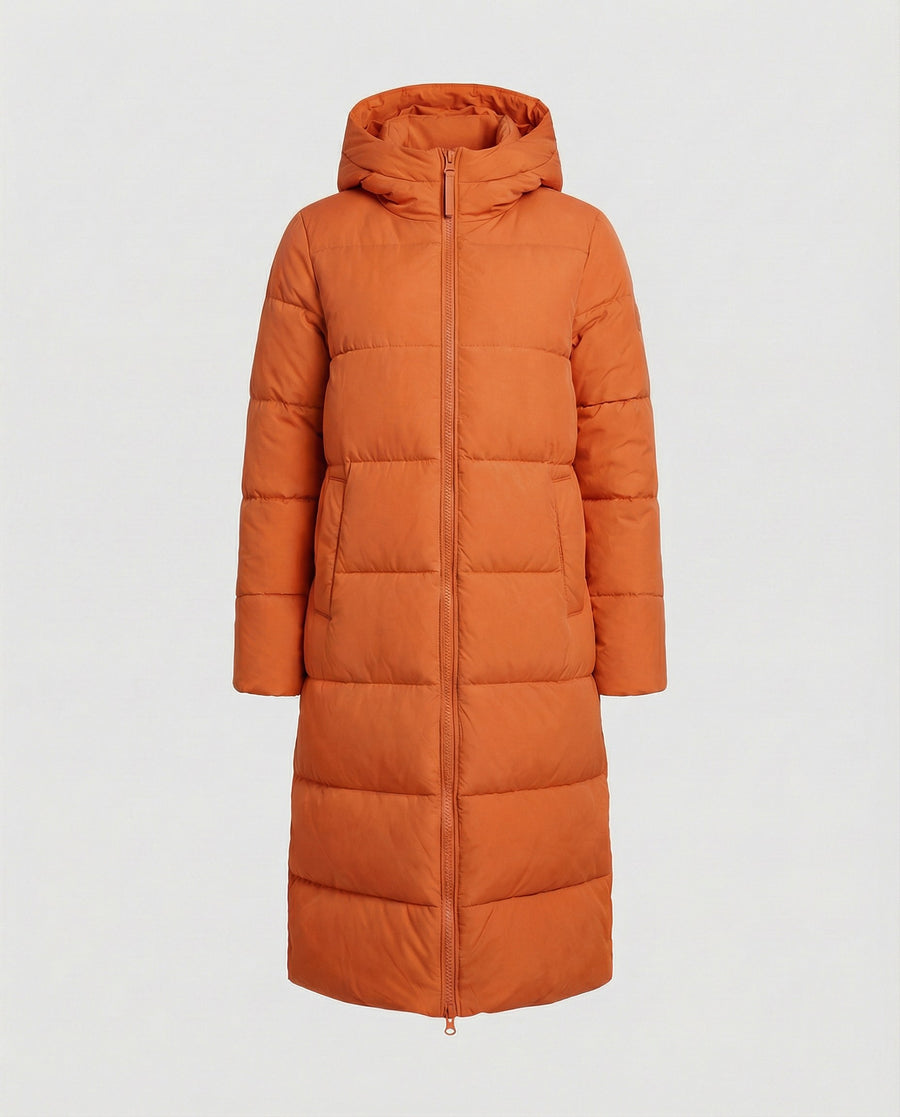 Camille Coat with Hood and Fitted in Orange