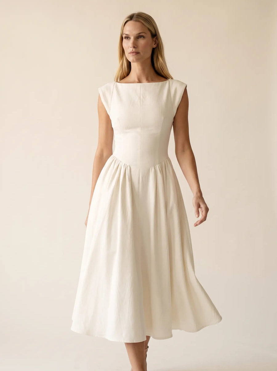 CAMILLE ELEGANCE MIDI DRESS editorial walk
