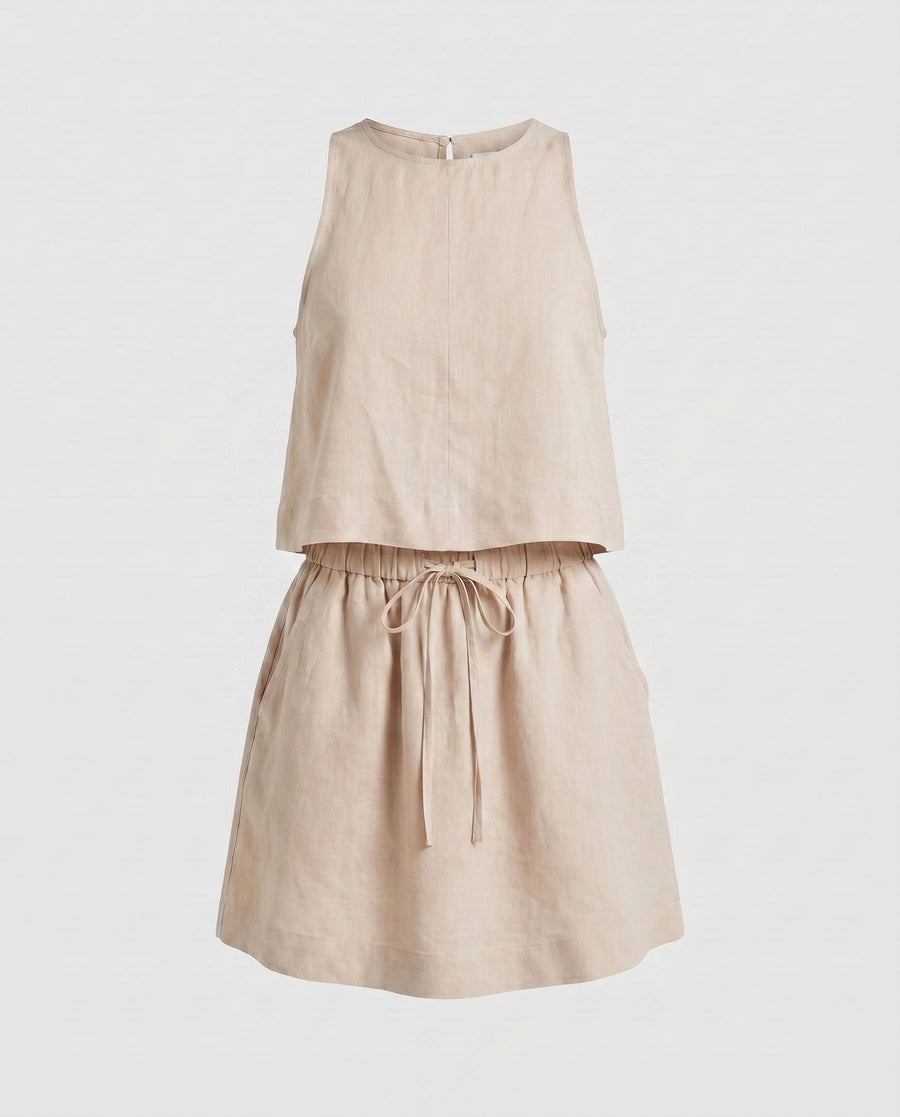 Camille Linen Dress with Sleeveless in Linen