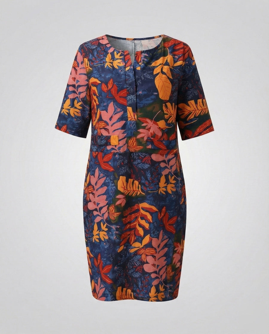 Camille Linen Midi Dress in Blue