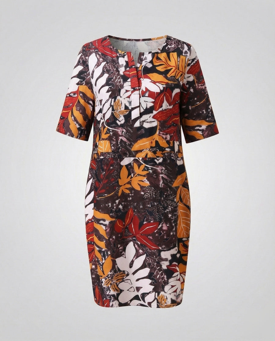 Camille Linen Midi Dress in Brown