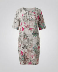 Camille Linen Midi Dress in Magenta