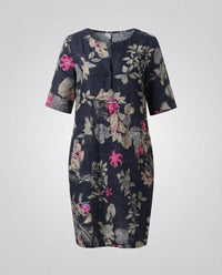 Camille Linen Midi Dress in Navy