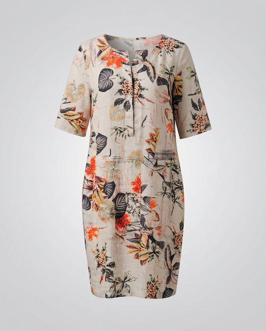 Camille Linen Midi Dress in Orange