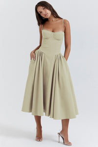Camille Midi Dress in Khaki