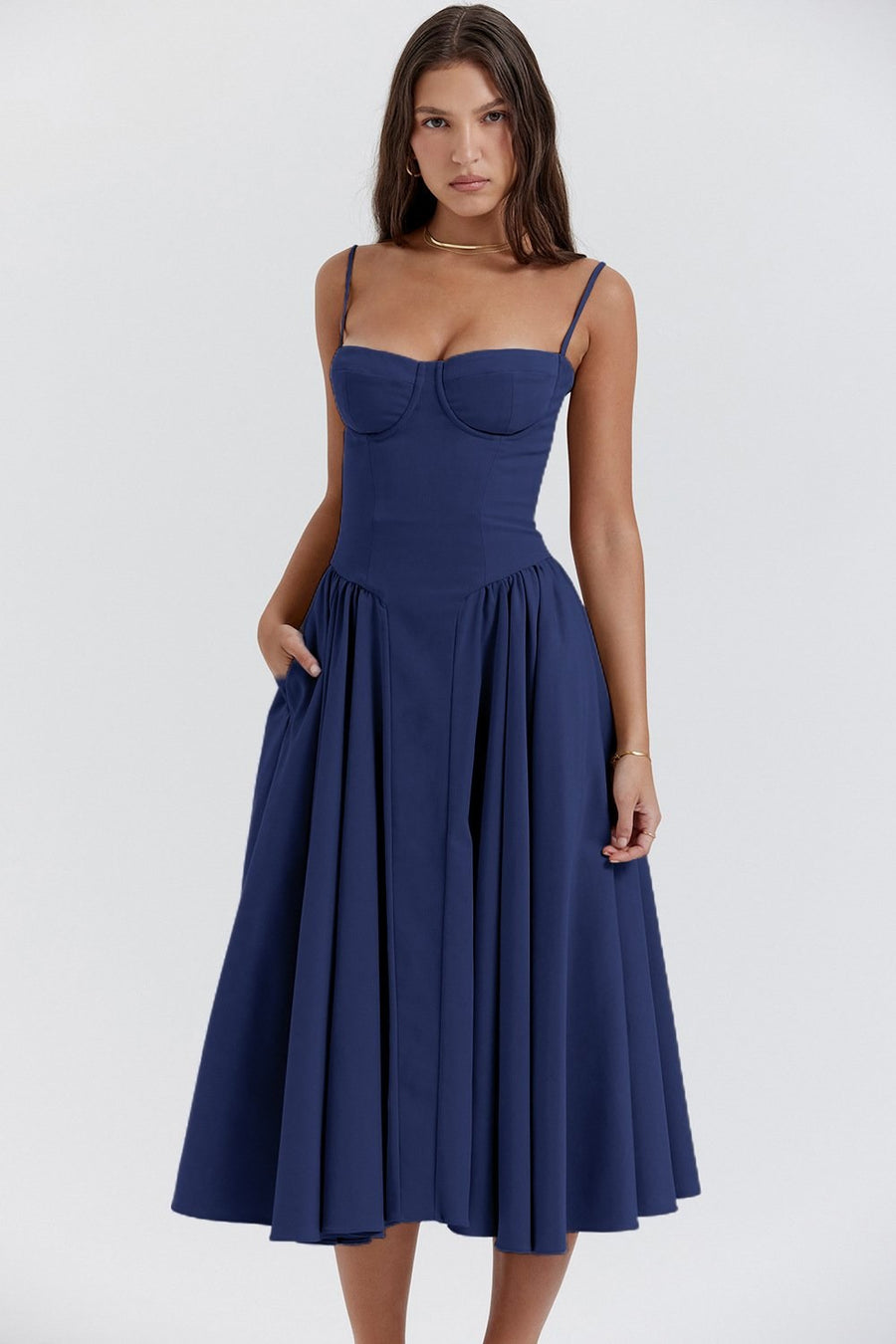 Camille Midi Dress in Navy