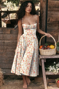 Camille Midi Dress in Red Blue White