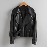 Canella Cropped Leather Trench Jacket in Espresso Brown