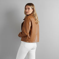 Canella Cropped Leather Trench Jacket in Sienna Brown