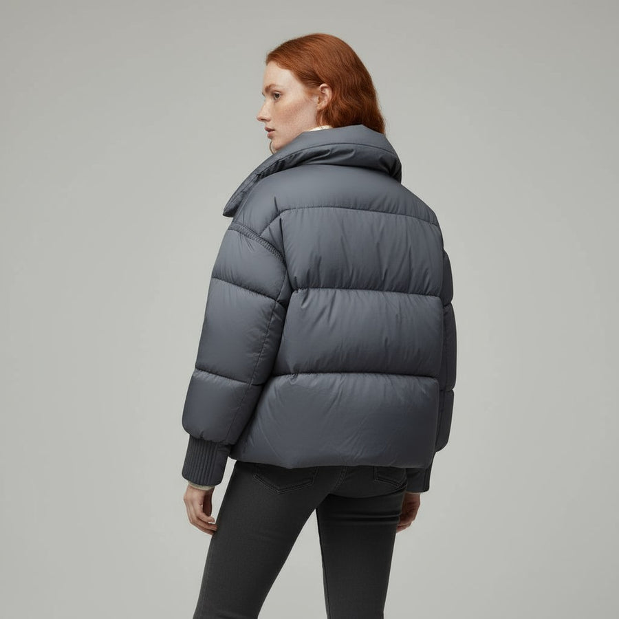 Canella Cropped Puffer Jacket in Slate Blue