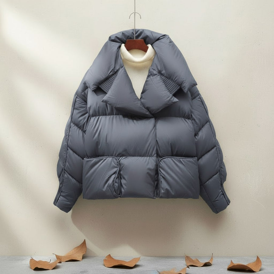 Canella Cropped Puffer Jacket in Slate Blue