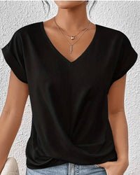 Cara Women's V-Neck Twist Hem Top Short Sleeve Casual Summer T-Shirt in Black