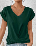 Cara Women's V-Neck Twist Hem Top Short Sleeve Casual Summer T-Shirt