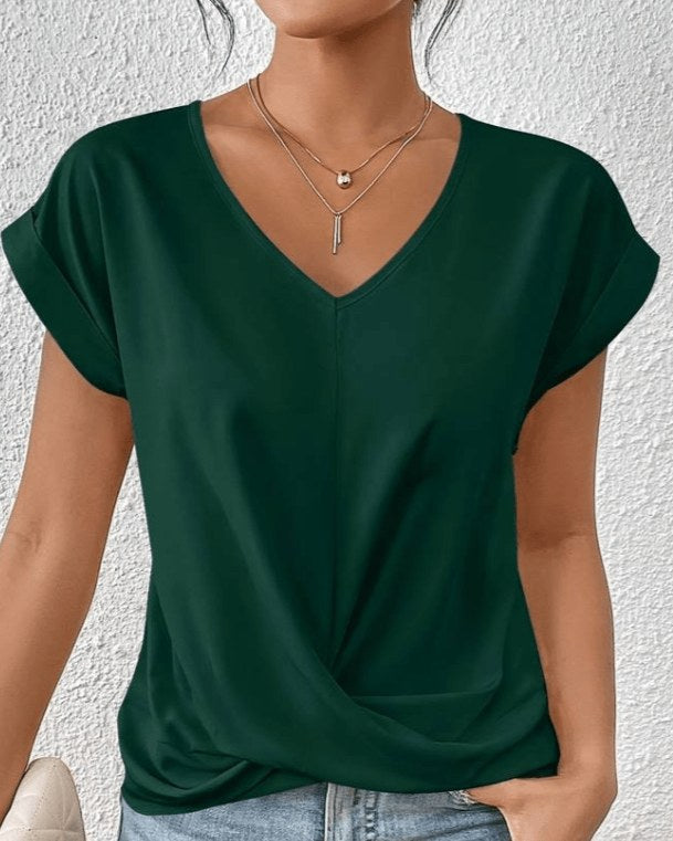 Cara Women's V-Neck Twist Hem Top Short Sleeve Casual Summer T-Shirt in Green