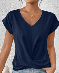 Cara Women's V-Neck Twist Hem Top Short Sleeve Casual Summer T-Shirt in Navy
