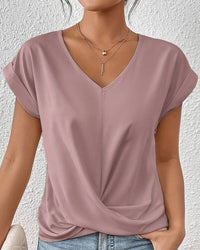 Cara Women's V-Neck Twist Hem Top Short Sleeve Casual Summer T-Shirt in Pink