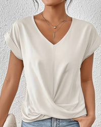 Cara Women's V-Neck Twist Hem Top Short Sleeve Casual Summer T-Shirt in White