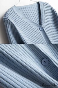 Cardigan Button with Ribbed V Neckline