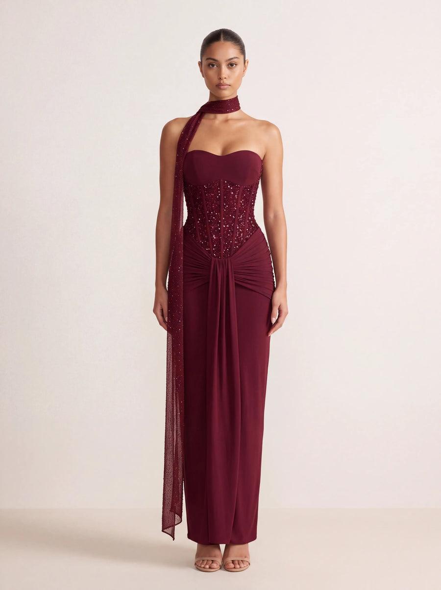 Carina Maxi Dress Burgundy - front