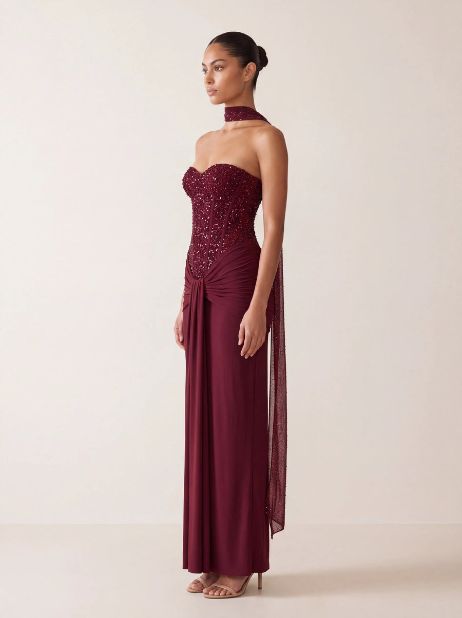 Carina Maxi Dress Burgundy - side