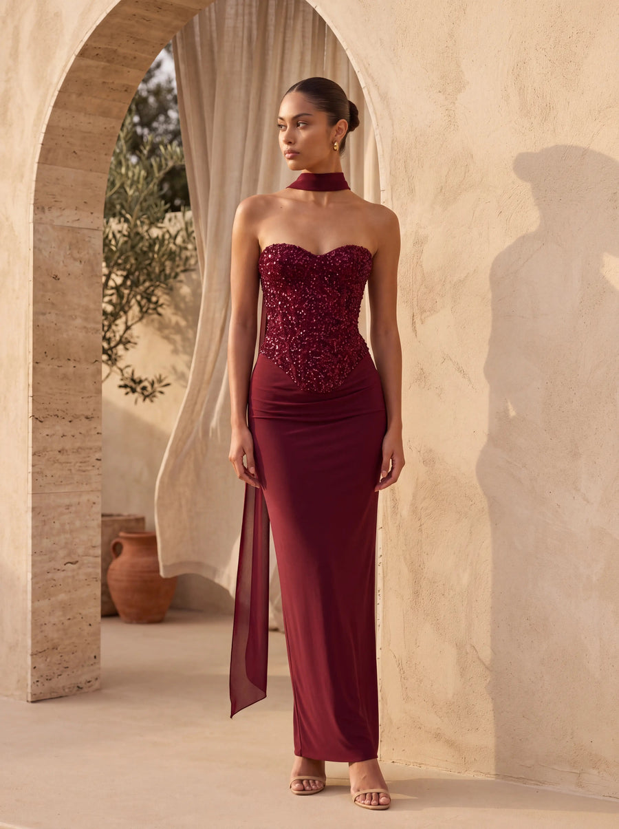 Carina Maxi Dress Burgundy - campaign