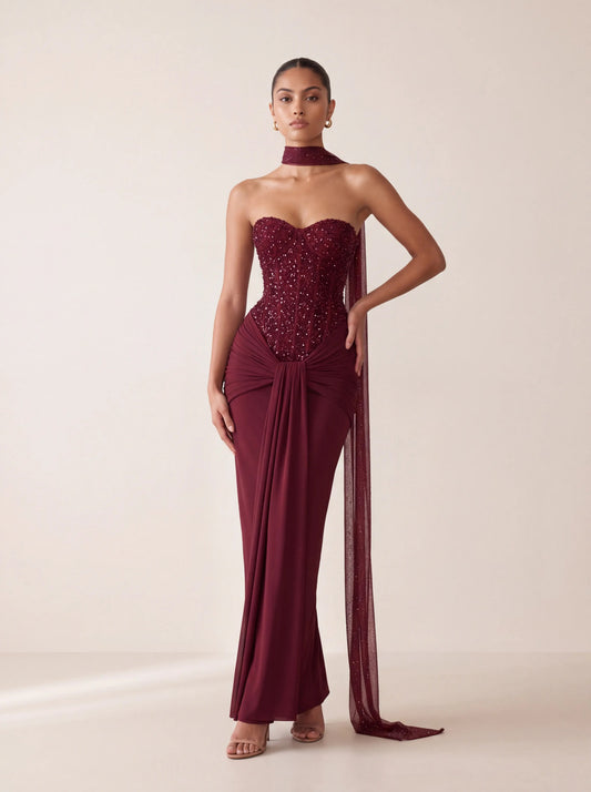 Carina Maxi Dress Burgundy - editorial