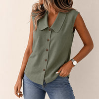 Carinda Women's Sleeveless Collared Button-Up Blouse in Army Green