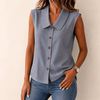 Carinda Women's Sleeveless Collared Button-Up Blouse in Grey
