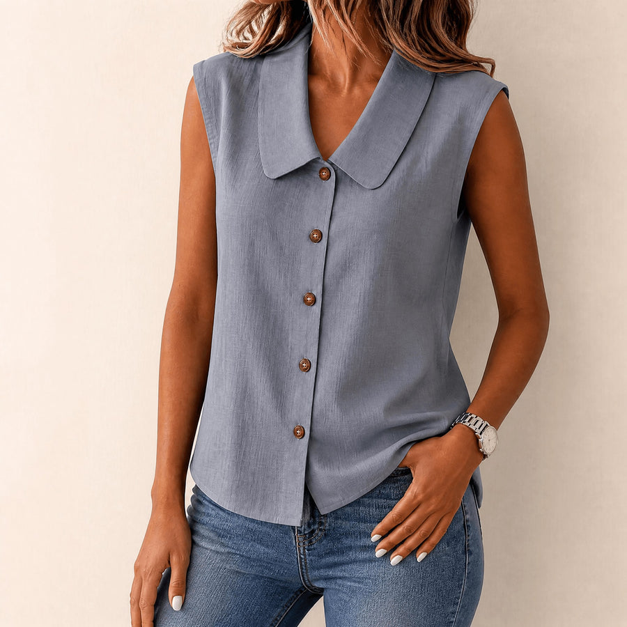 Carinda Women's Sleeveless Collared Button-Up Blouse in Grey