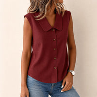 Carinda Women's Sleeveless Collared Button-Up Blouse in Wine Red