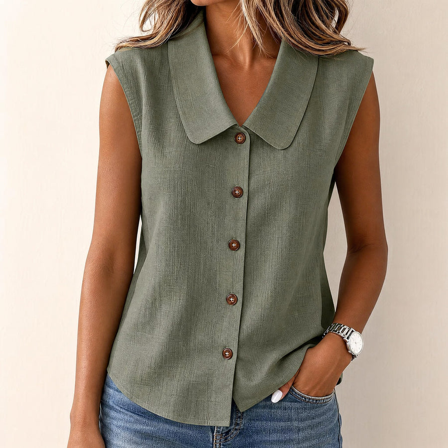 Carinda Women's Sleeveless Collared Button-Up Blouse