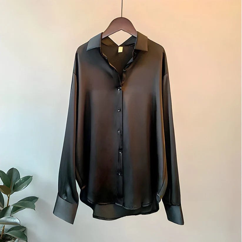 Carine Women's Long Sleeve Collared Button Down Blouse in Black