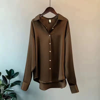 Carine Women's Long Sleeve Collared Button Down Blouse in Brown