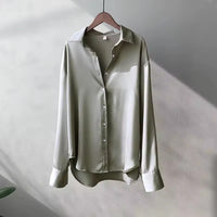 Carine Women's Long Sleeve Collared Button Down Blouse in Grey