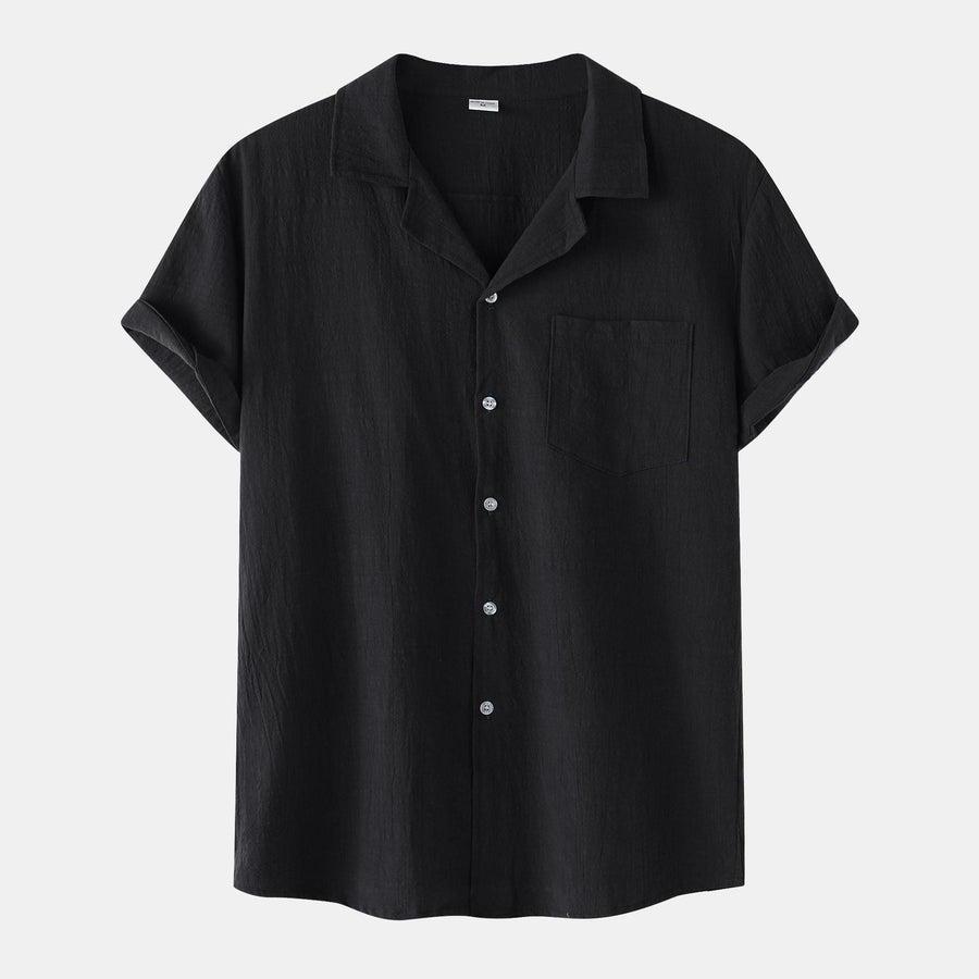 Carmen Casual Shirt with Short Sleeve and Chest Pocket in Black
