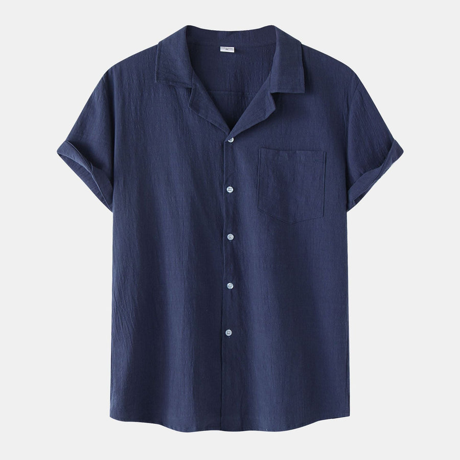 Carmen Casual Shirt with Short Sleeve and Chest Pocket in Navy