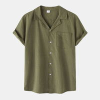 Carmen Casual Shirt with Short Sleeve and Chest Pocket in Olive Green