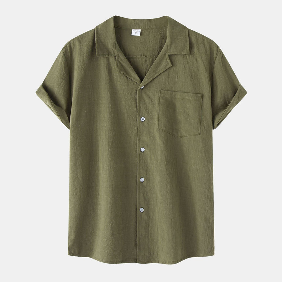 Carmen Casual Shirt with Short Sleeve and Chest Pocket in Olive Green