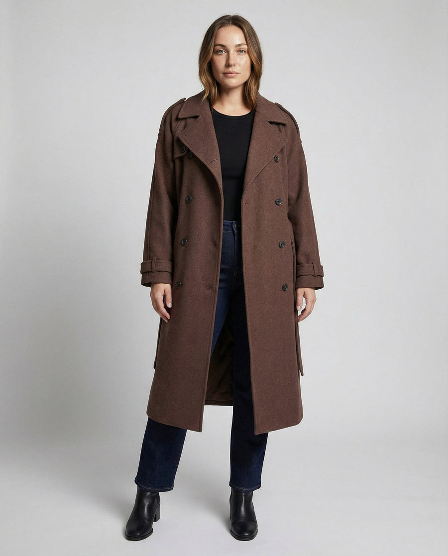 Carmen Comfortable Coat with Oversized in Brown